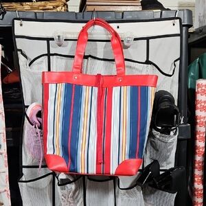 Lancome Red and Blue Striped Tote Bag